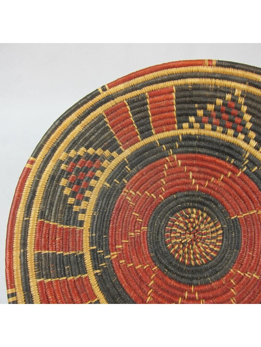Vintage 1940s Native American Navajo Flat Polychrome Wedding Basket 9.75 inch